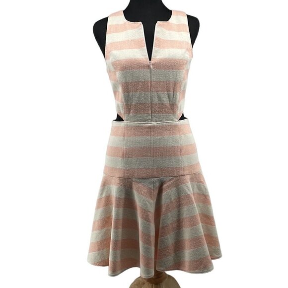 Tibi Revolve Blanket Stripe Dress In Pale Blush Linen Blend Preppy Barbie Sz 4 - Picture 2 of 15